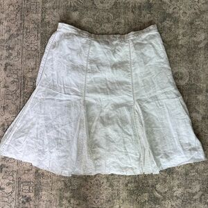100% Linen White Pleated Eyelet Lace Skirt Size 16 Bohemian Summer Beach A-Line